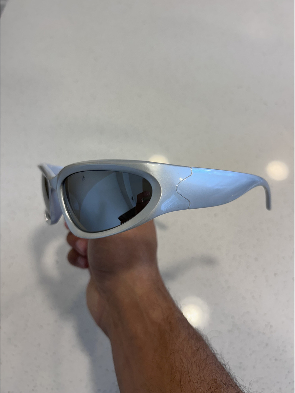 silver Wrap Sunglasses with Dark Lenses